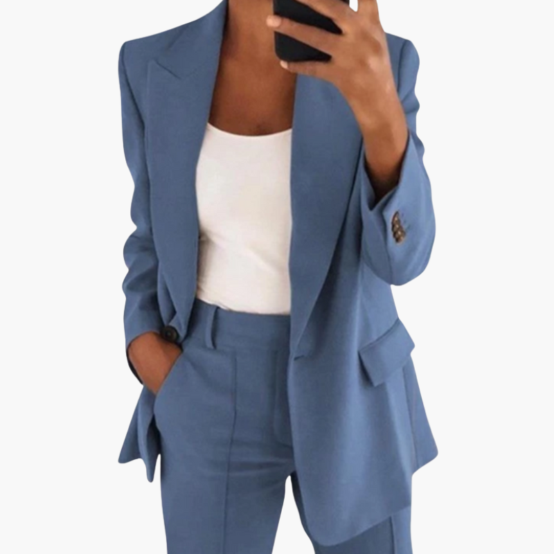 Ensemble Blazer et Pantalon Femme à Revers Notchés et Coupe Ajustée