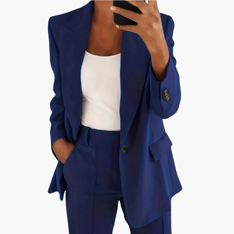 Ensemble Blazer et Pantalon Femme à Revers Notchés et Coupe Ajustée
