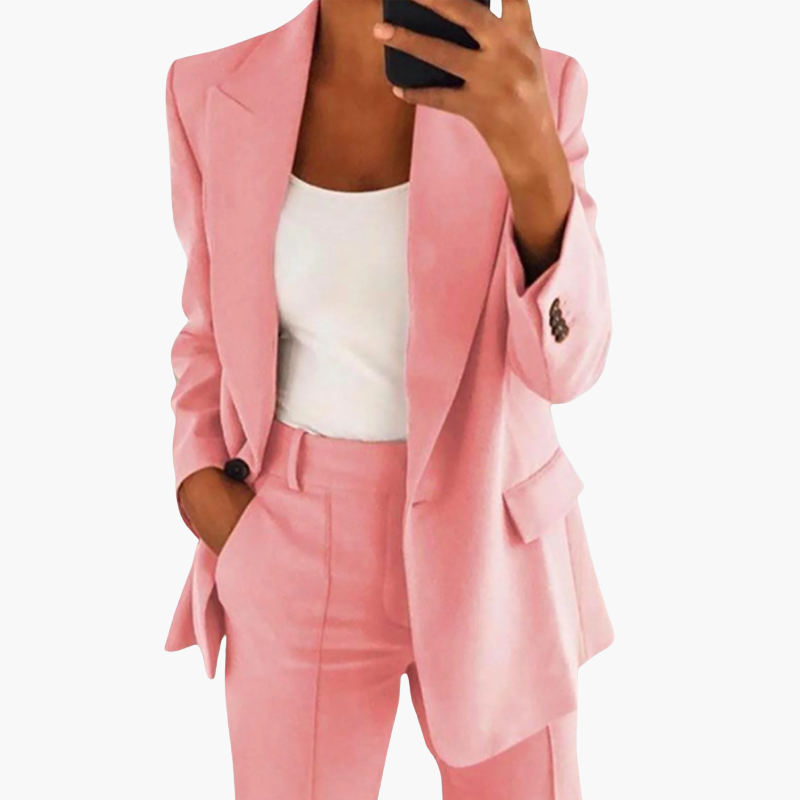 Ensemble Blazer et Pantalon Femme à Revers Notchés et Coupe Ajustée