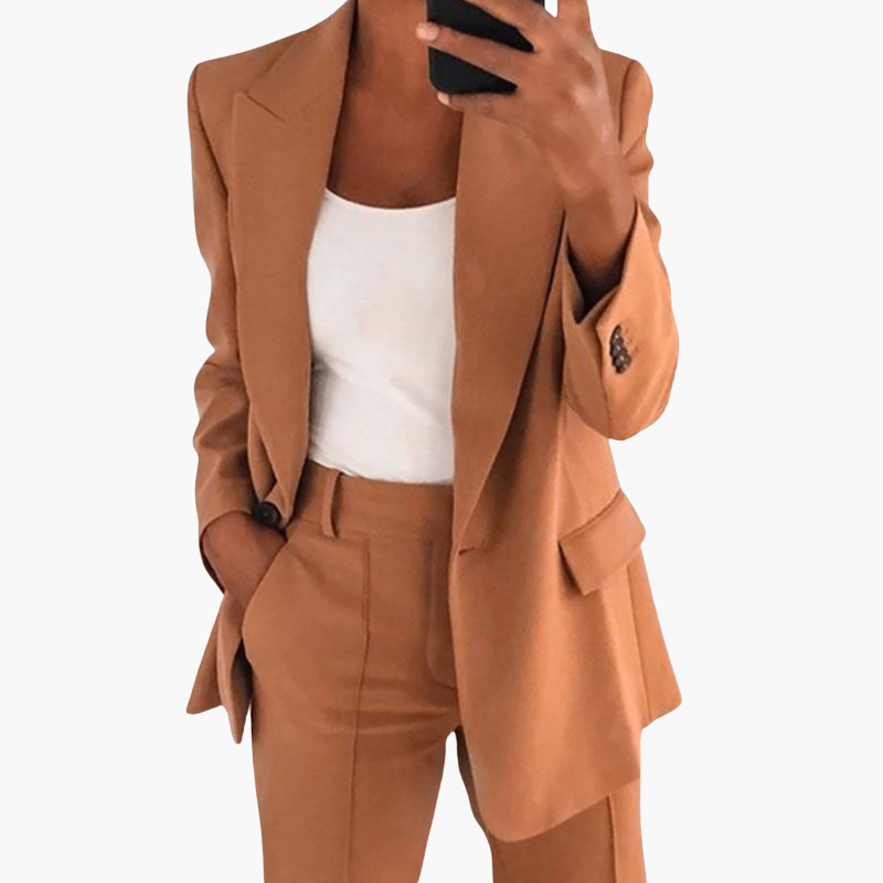 Ensemble Blazer et Pantalon Femme à Revers Notchés et Coupe Ajustée