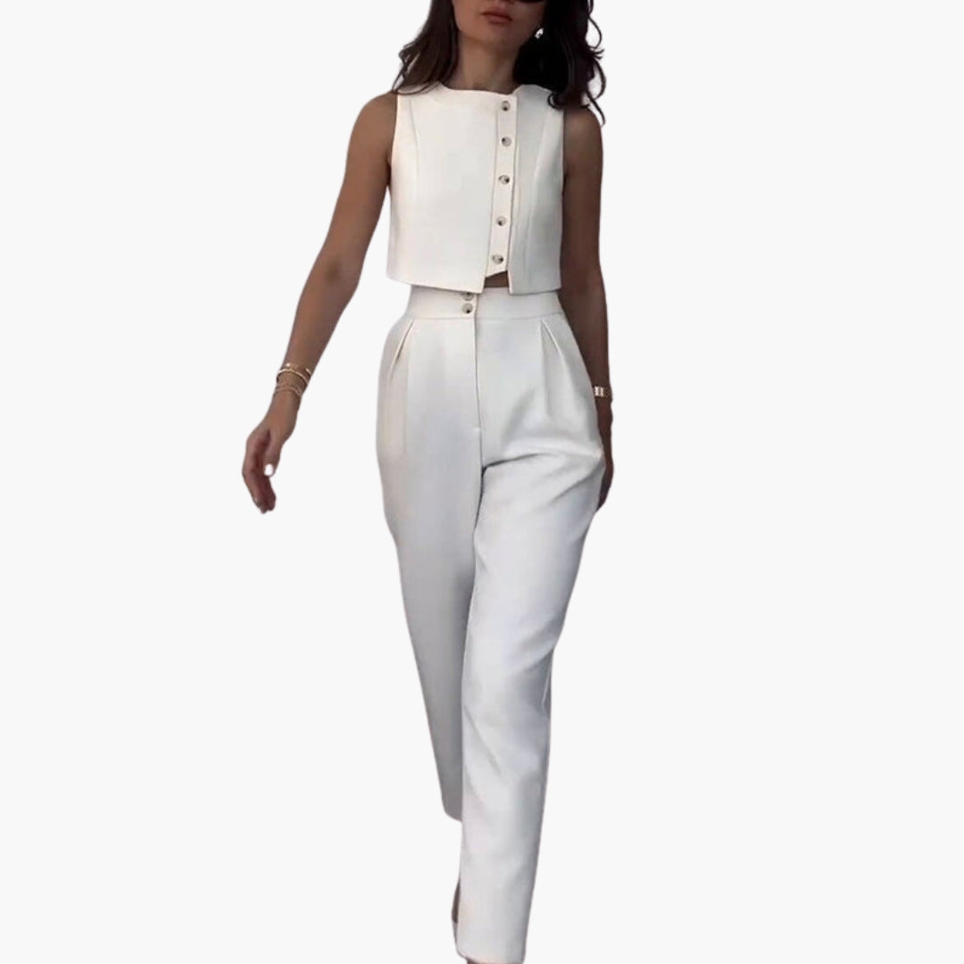 Women's Two-Piece Set with Buttoned Vest