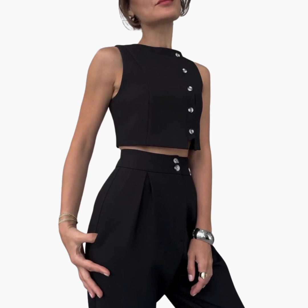 Women's Two-Piece Set with Buttoned Vest