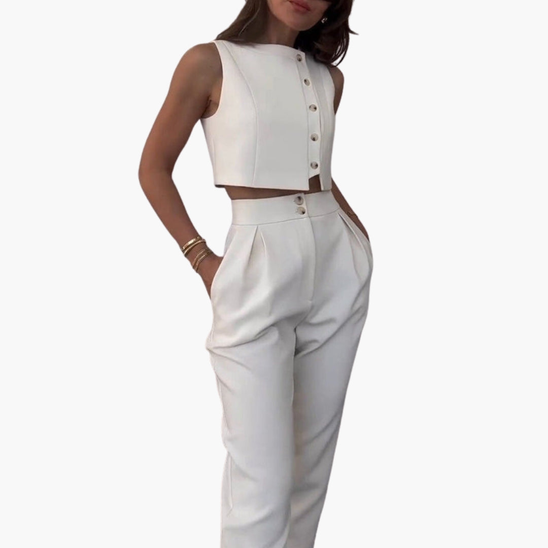 Women's Two-Piece Set with Buttoned Vest