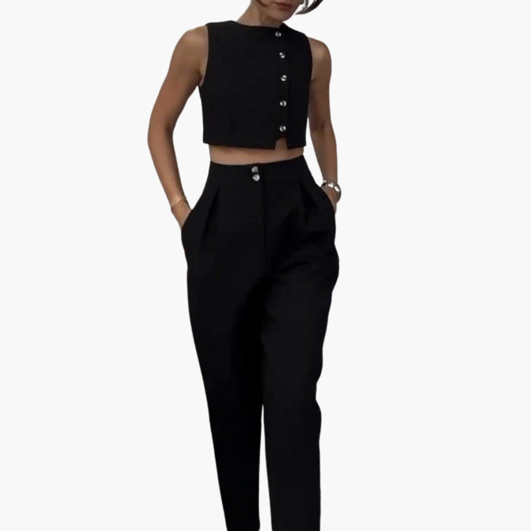 Women's Two-Piece Set with Buttoned Vest