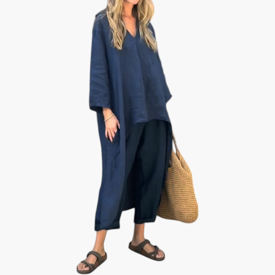 Conjunto de Mujer de Dos Piezas con Mangas Cortas y Cintura Elástica