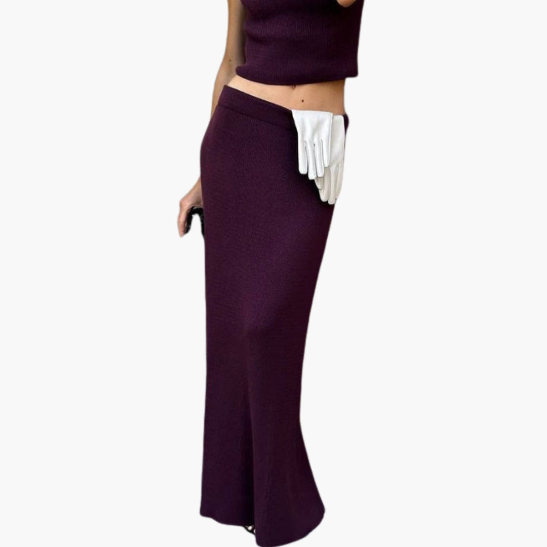 Ensemble Jupe Femme avec Surface Côtelée et Col Montant