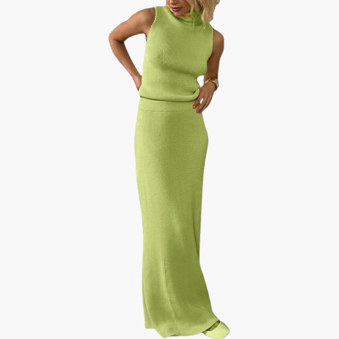 Ensemble Jupe Femme avec Surface Côtelée et Col Montant