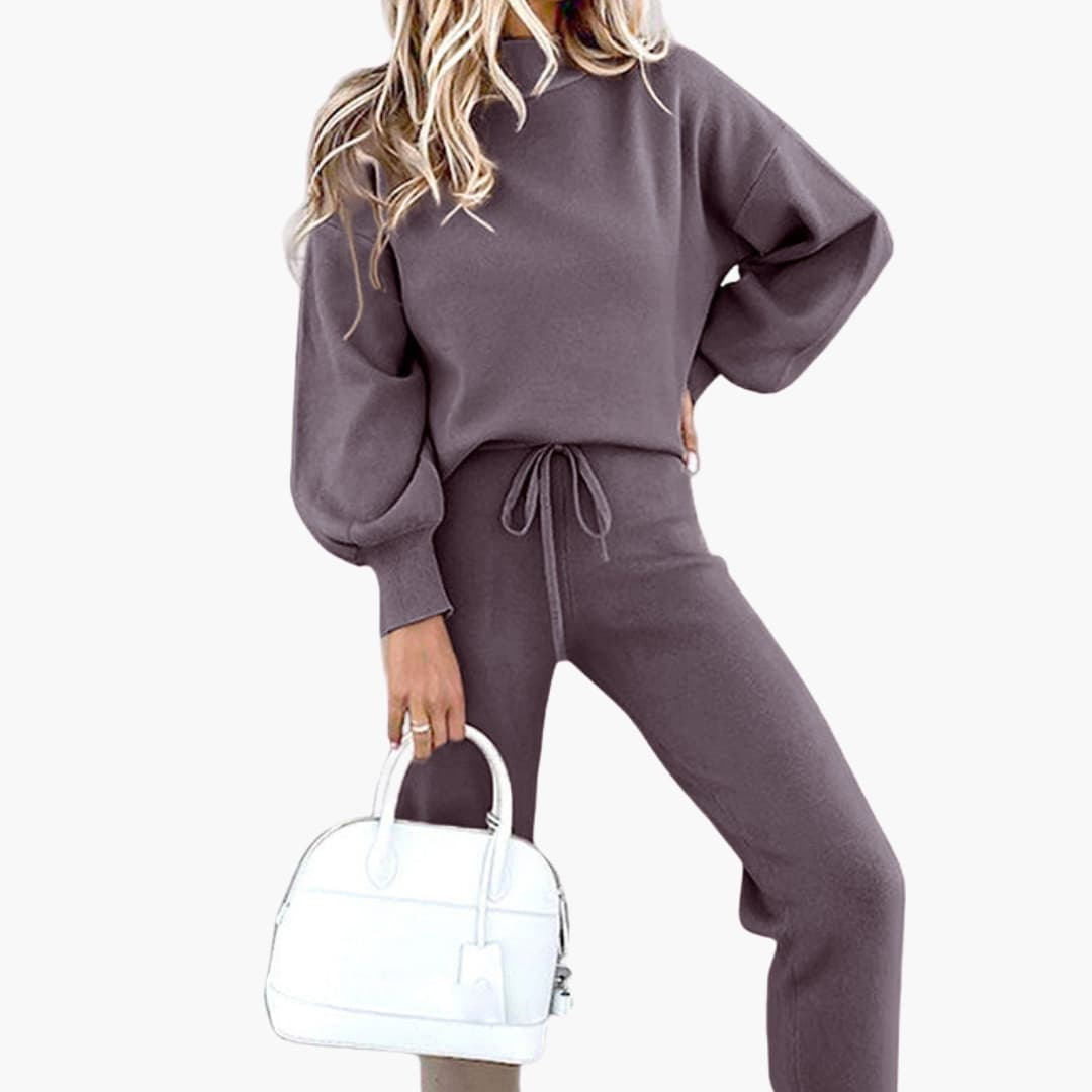 Completo Loungewear Donna con Maglione Oversize e Pantaloni da Jogging a Vita Alta