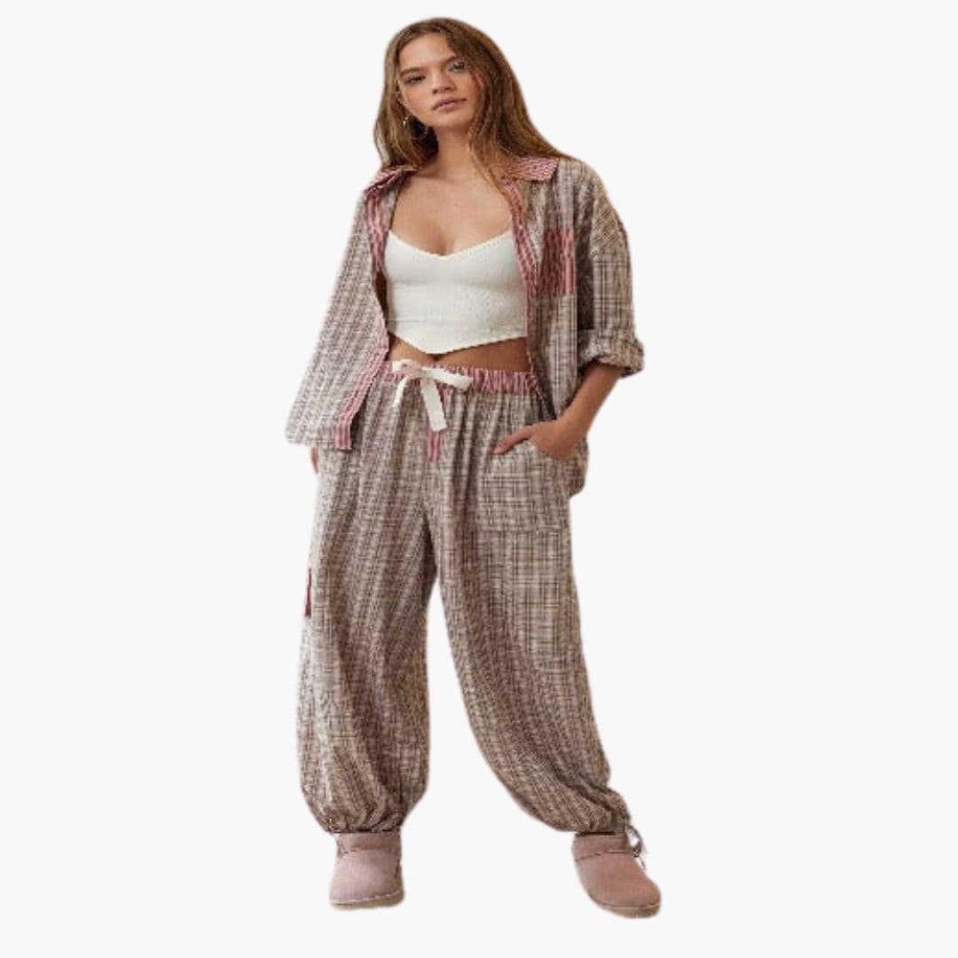 Ensemble Pyjama Femme Deux Pièces avec Poche Motif