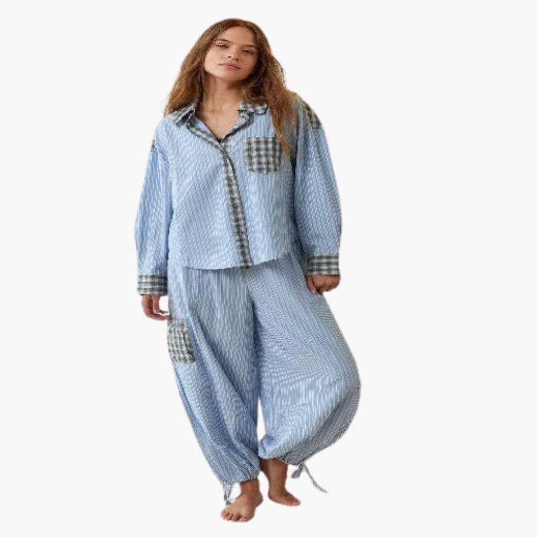 Ensemble Pyjama Femme Deux Pièces avec Poche Motif