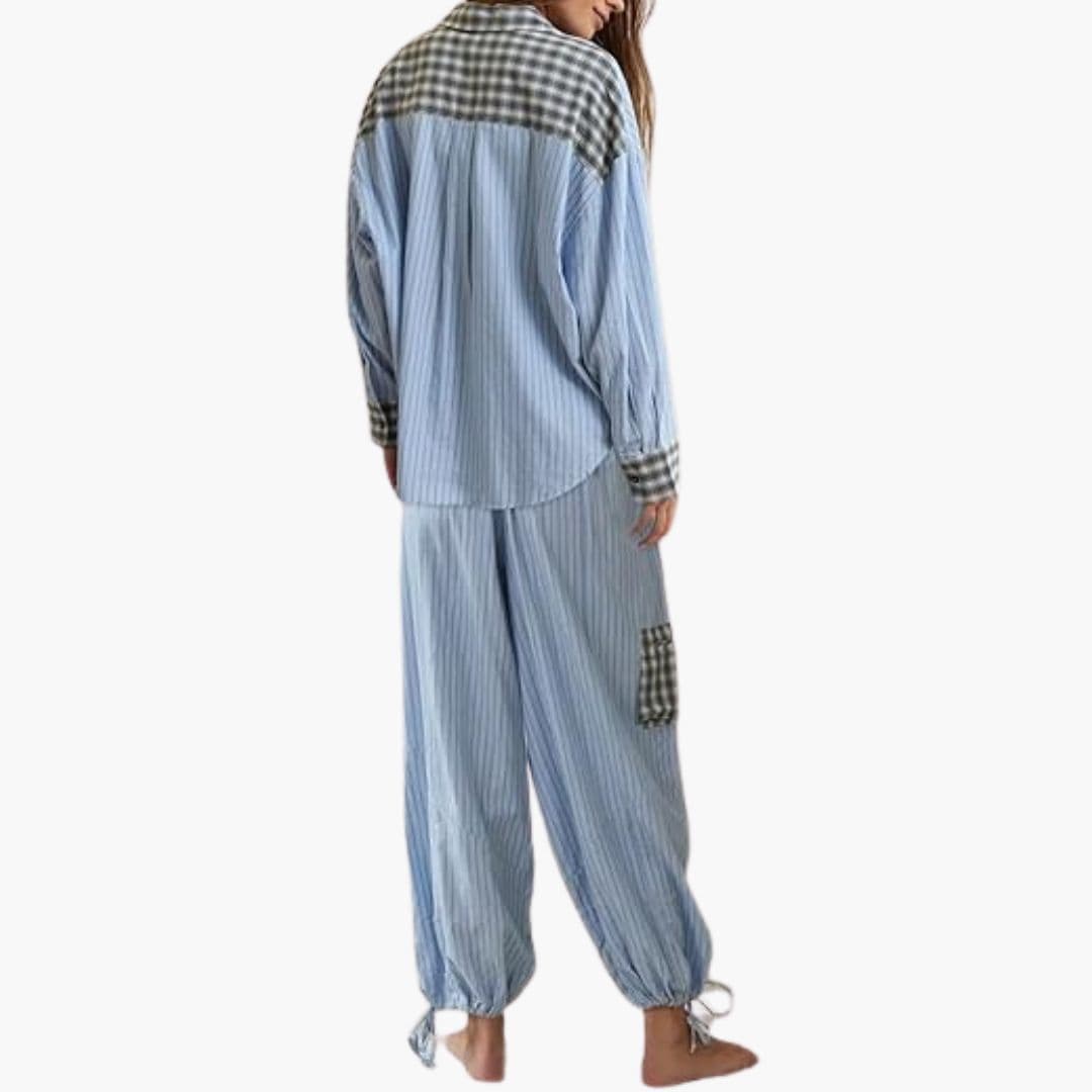 Ensemble Pyjama Femme Deux Pièces avec Poche Motif