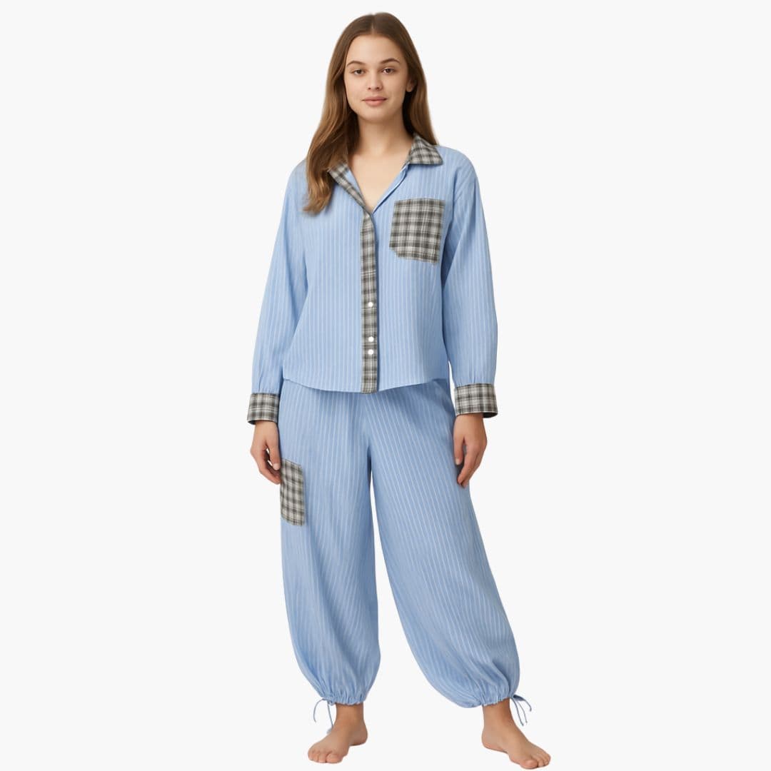 Ensemble Pyjama Femme à Carreaux avec Finitions Contrastantes