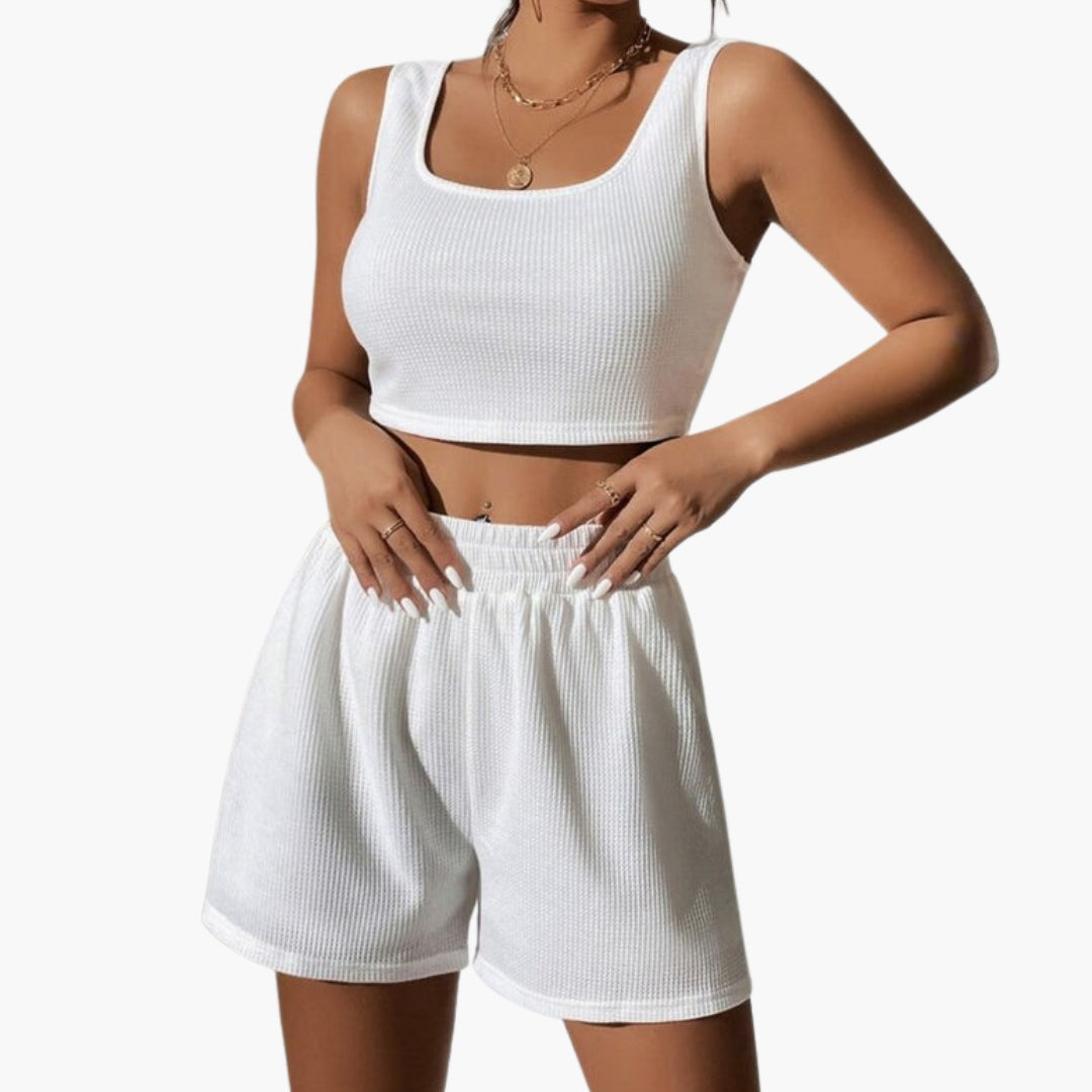 Women's Sport Shorts Set with Cropped Top and Elastic Waist