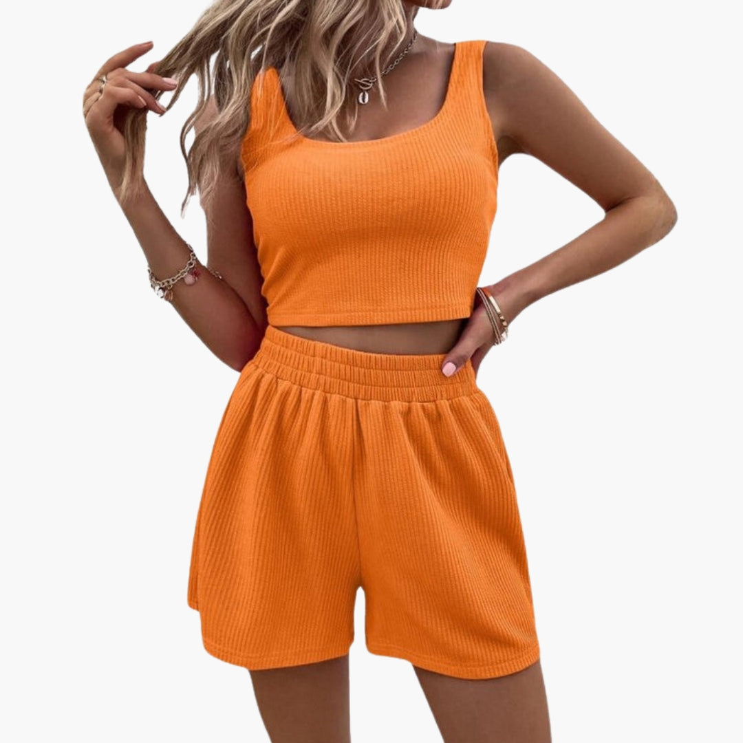 Women's Sport Shorts Set with Cropped Top and Elastic Waist