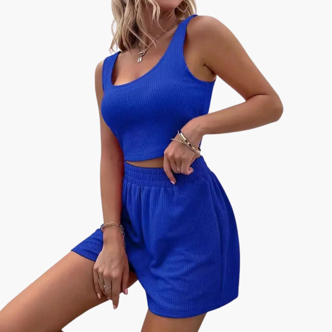 Women's Sport Shorts Set with Cropped Top and Elastic Waist