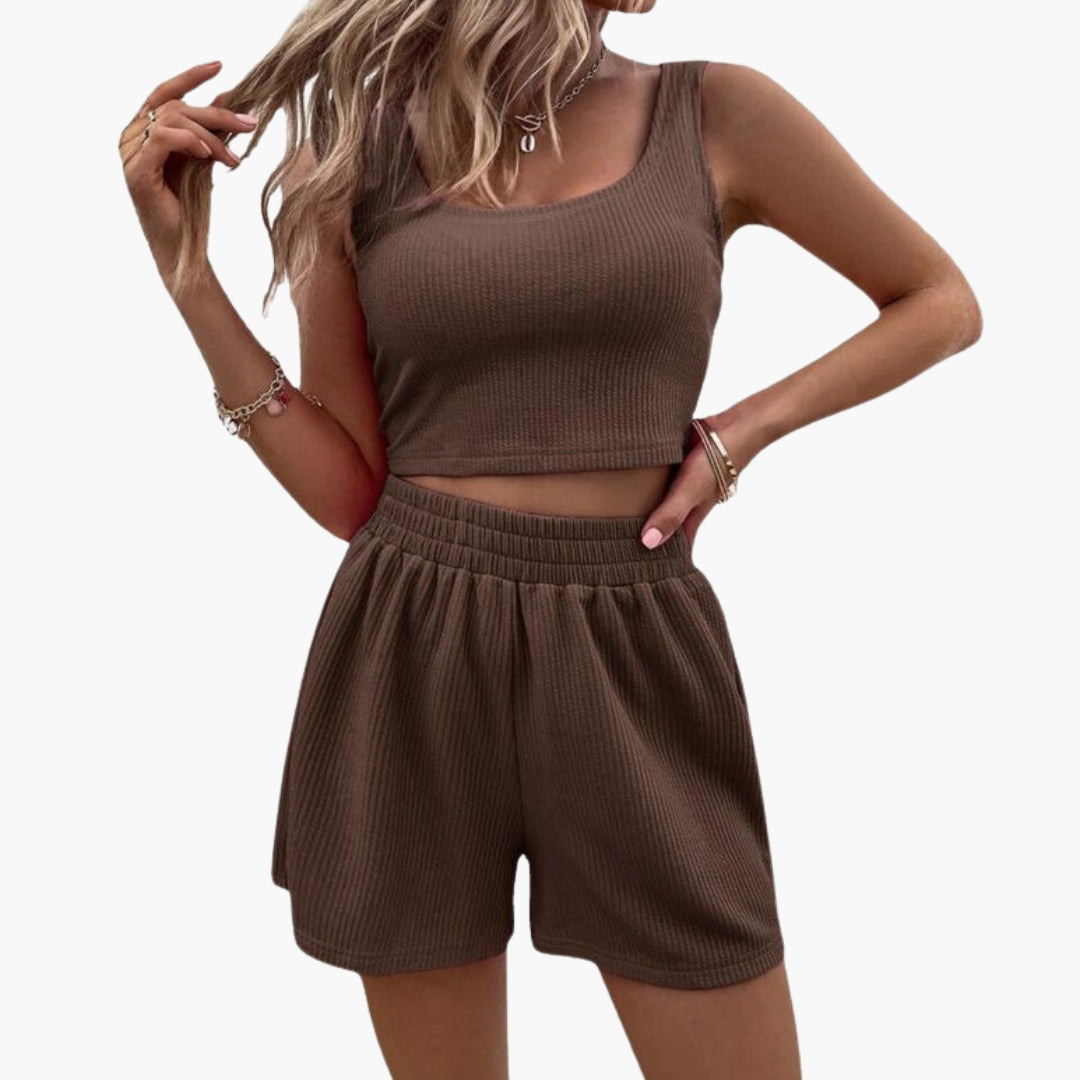 Women's Sport Shorts Set with Cropped Top and Elastic Waist