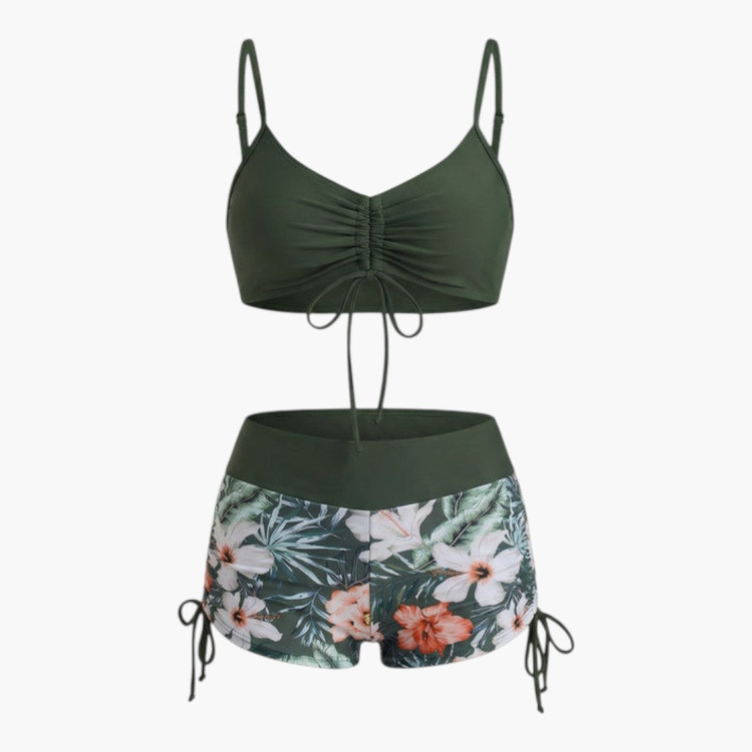 Completo bikini donna a vita alta con motivo floreale