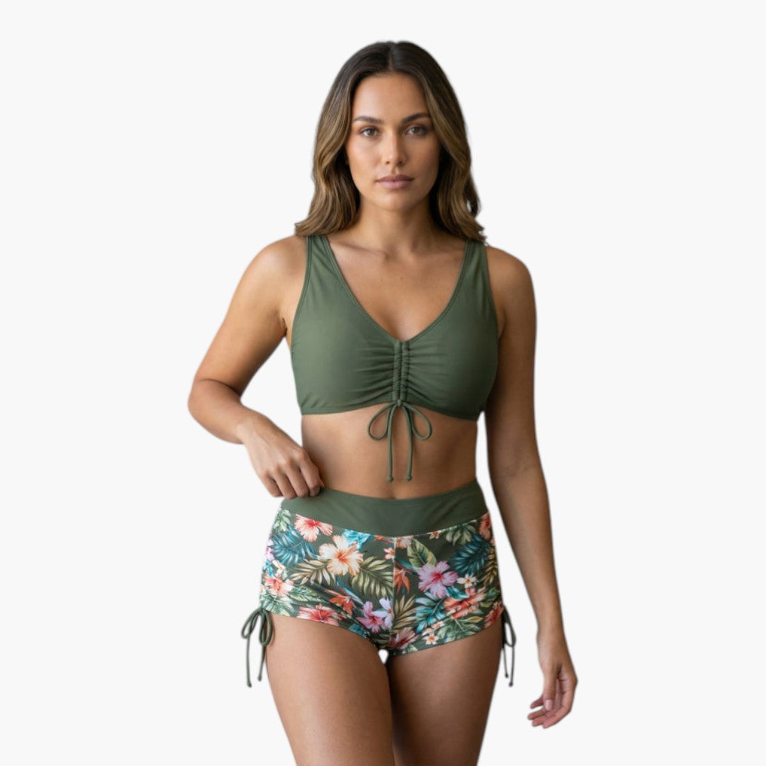 Completo bikini donna a vita alta con motivo floreale
