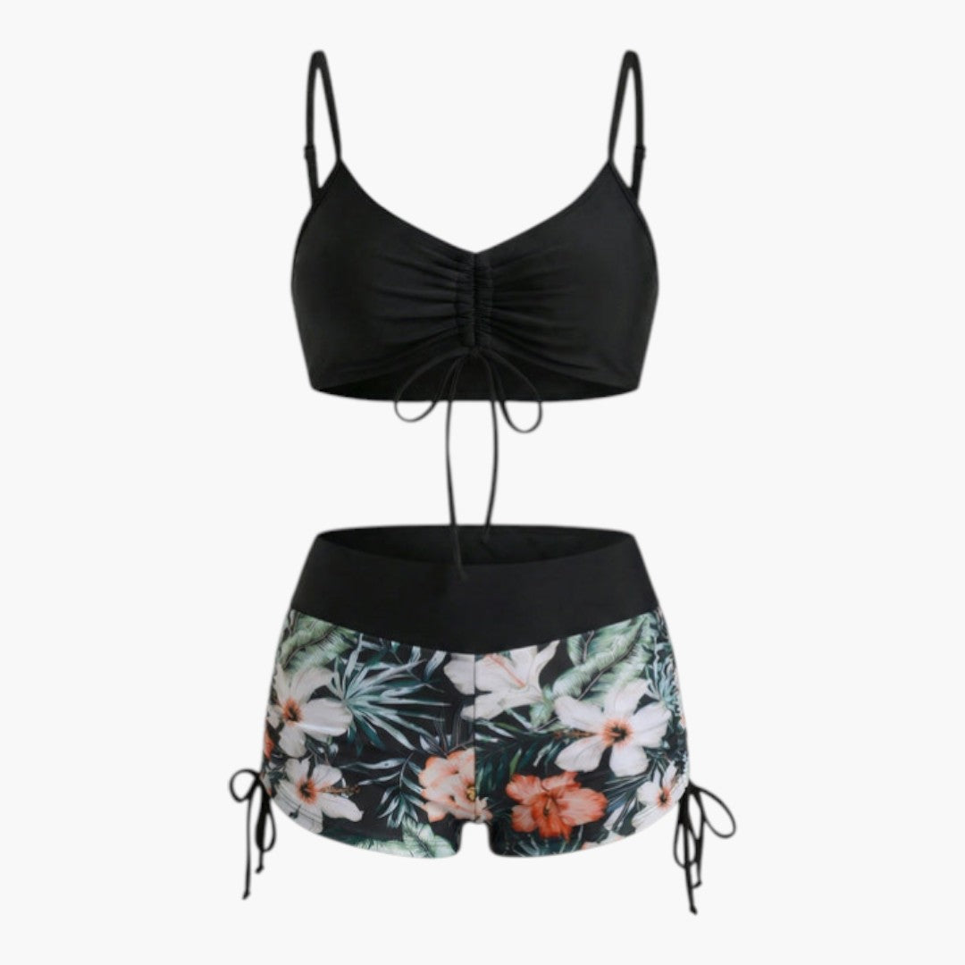 Completo bikini donna a vita alta con motivo floreale