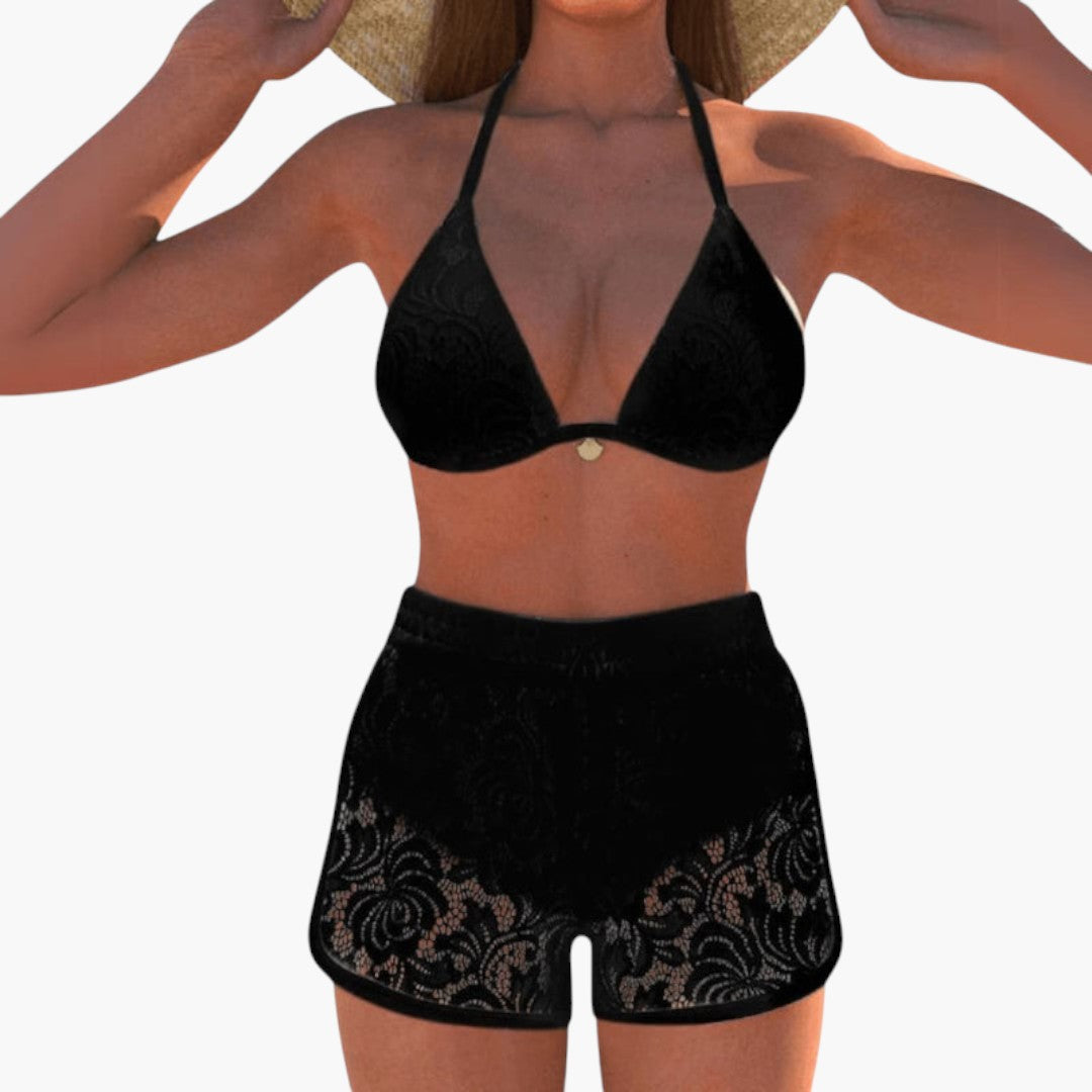Ensemble bikini femme à col halter a bordure en dentelle
