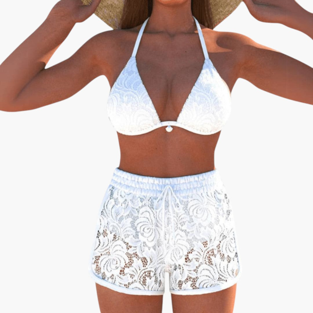 Ensemble bikini femme à col halter a bordure en dentelle
