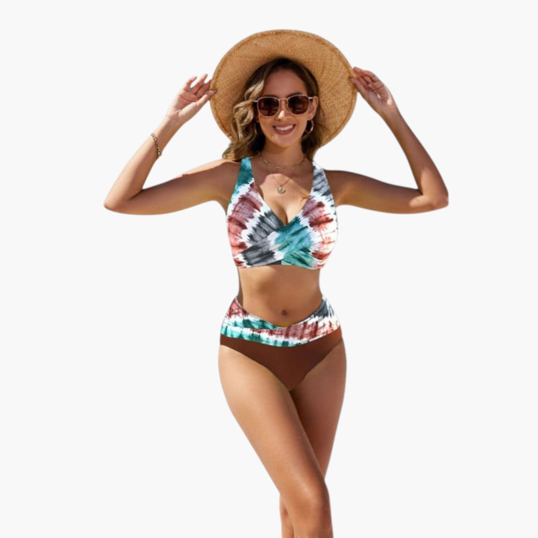 Completo bikini donna con top incrociato e slip regolabile