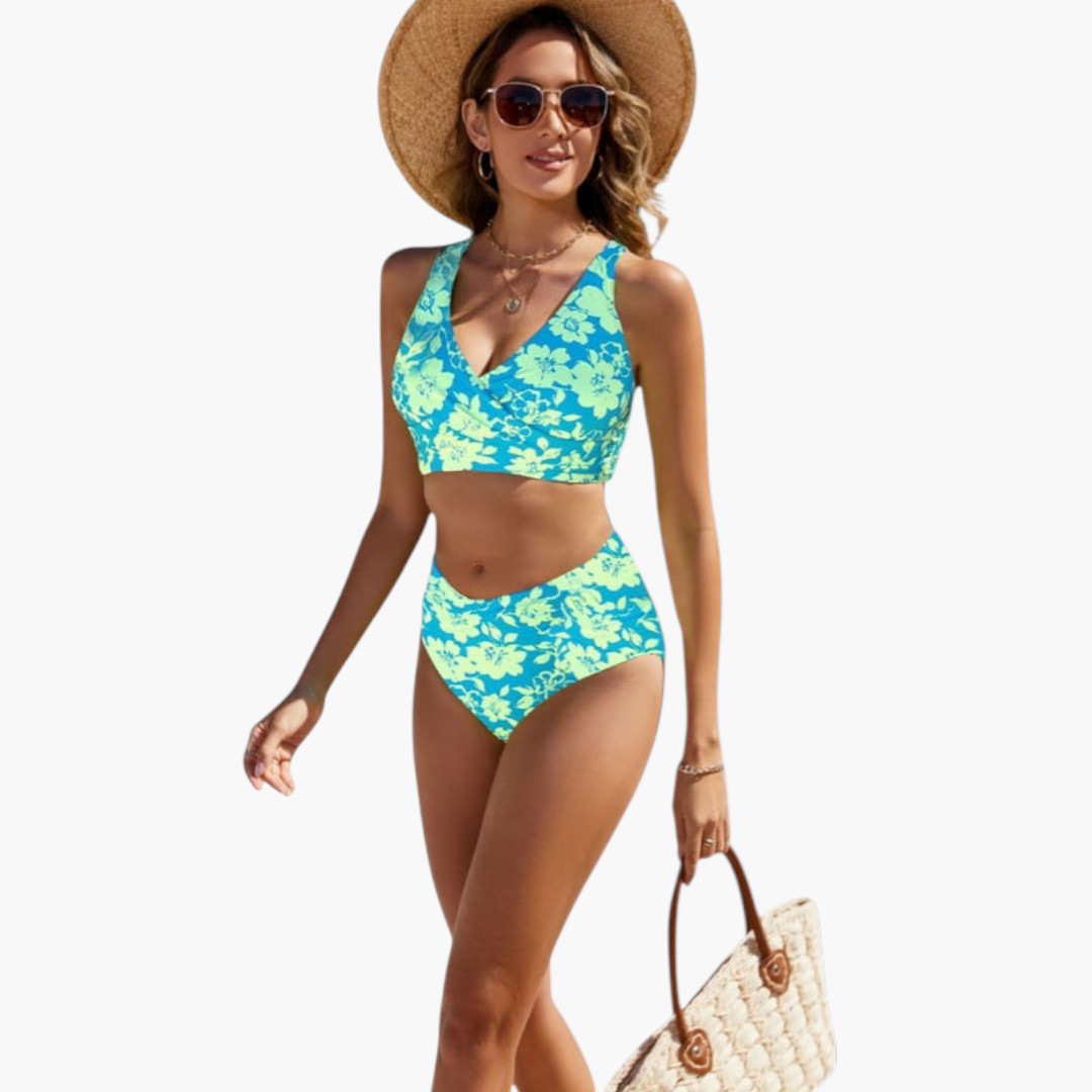 Completo bikini donna con top incrociato e slip regolabile