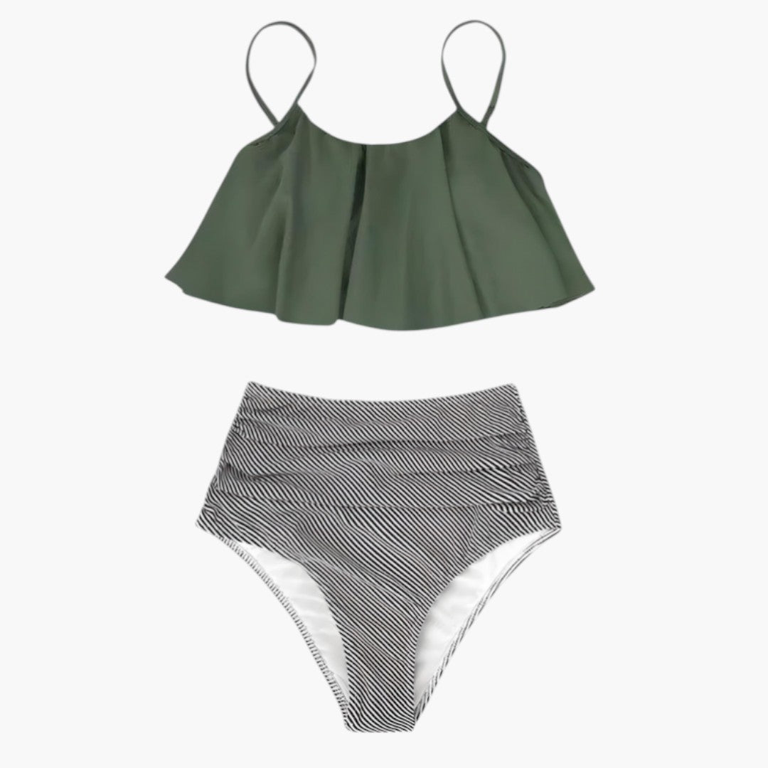 Women's two-piece swimsuit set with ruffled top
