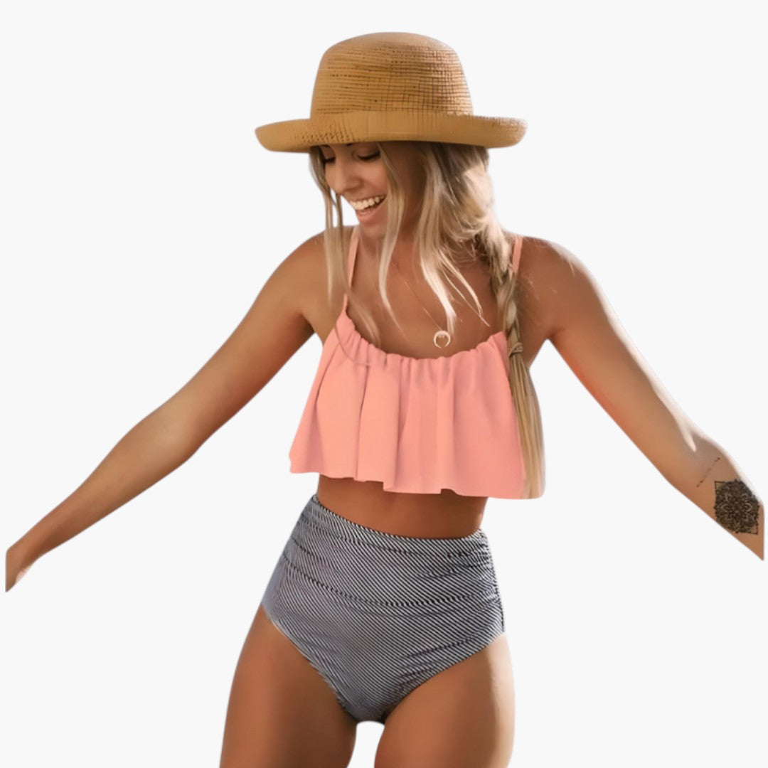 Women's two-piece swimsuit set with ruffled top