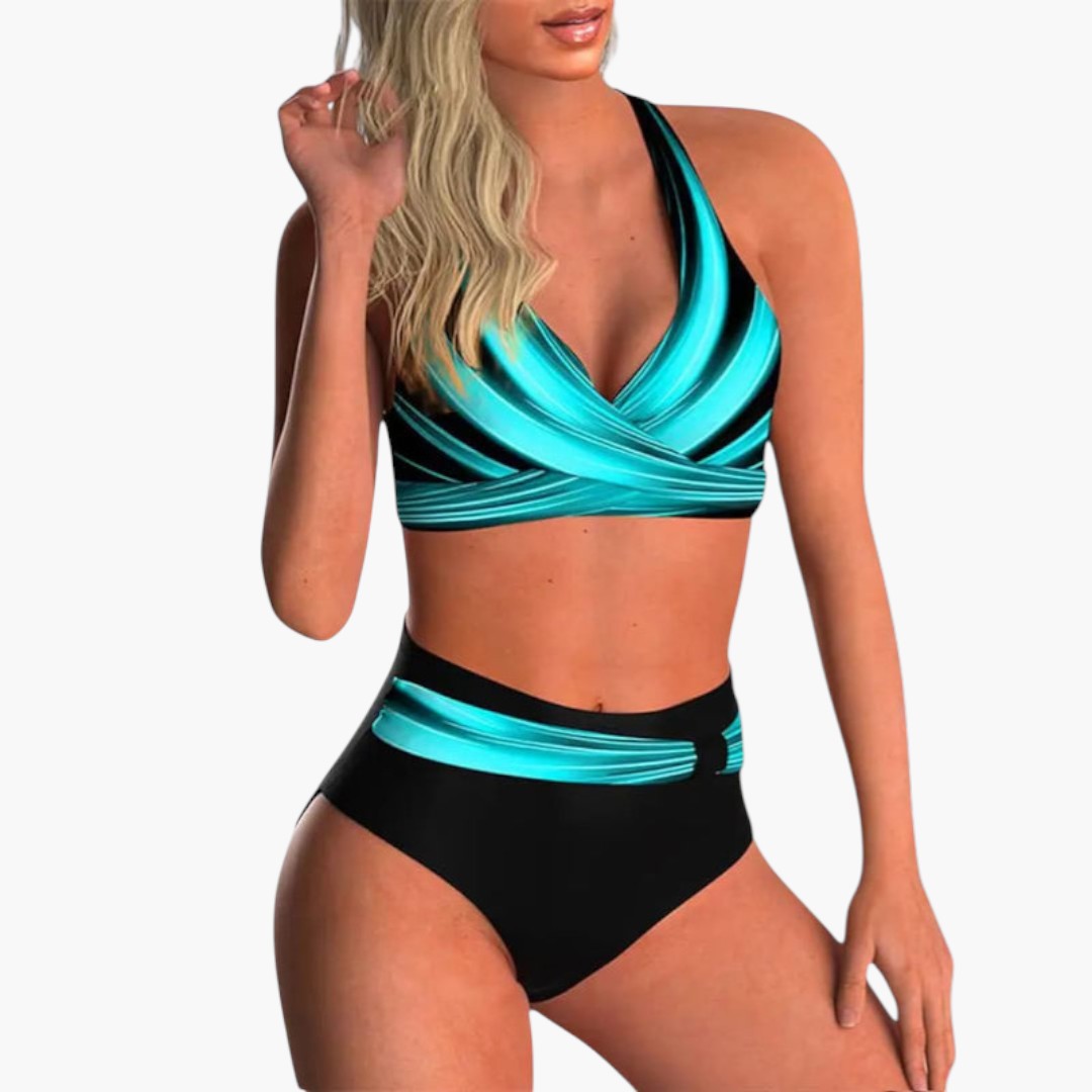 Women's two-piece swimsuit set with crossed top