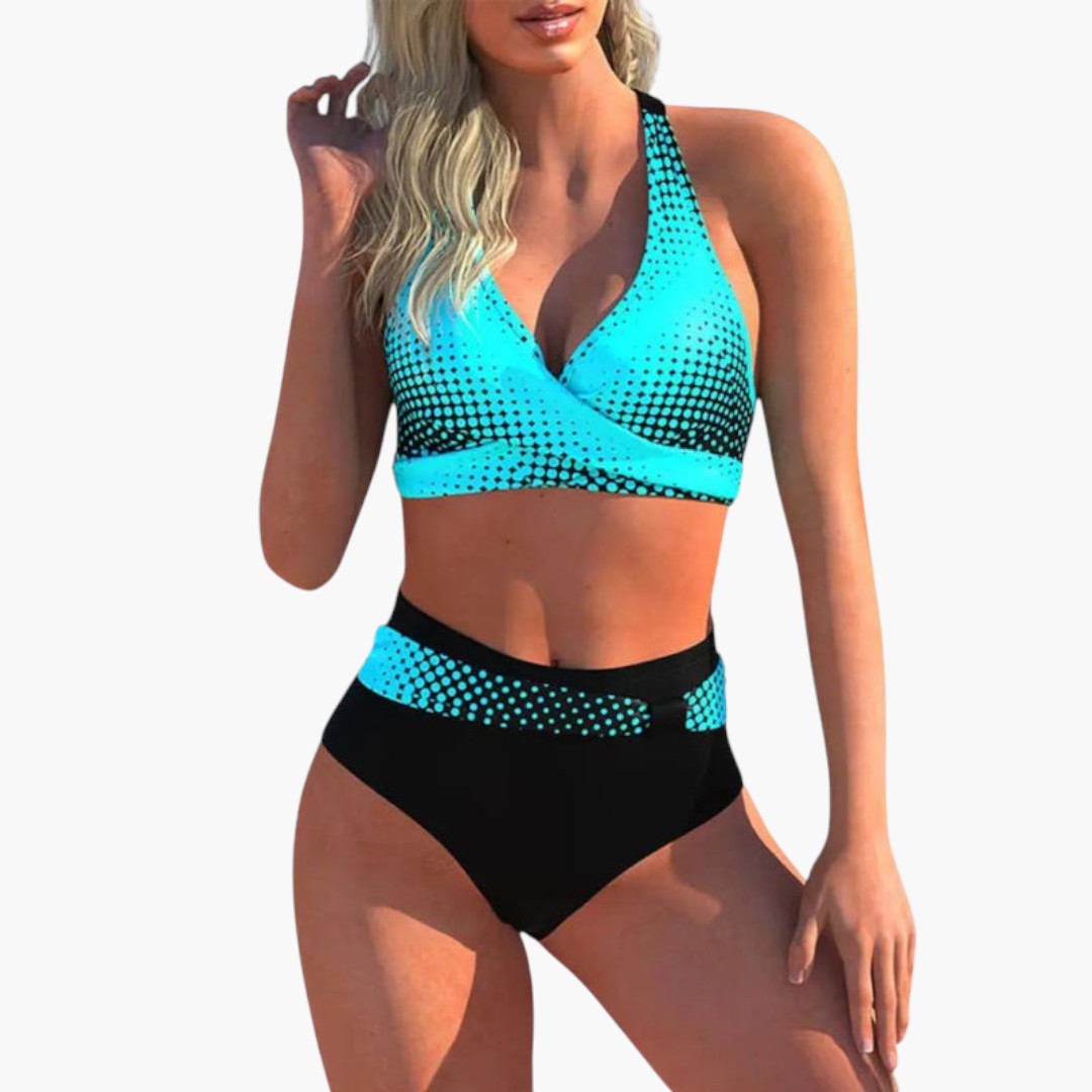 Women's two-piece swimsuit set with crossed top