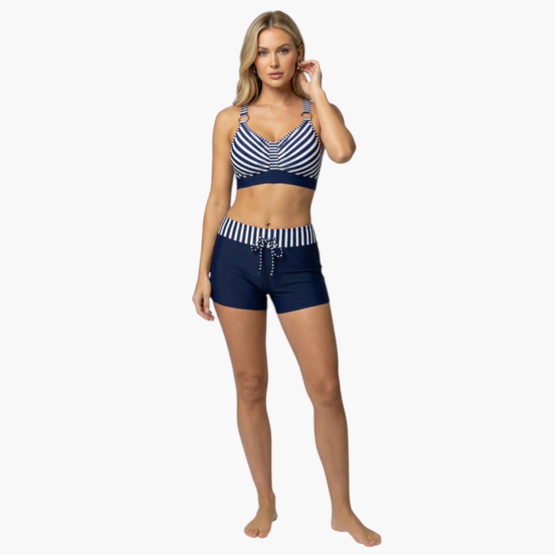 Women's two-piece swimsuit set with elastic waistband