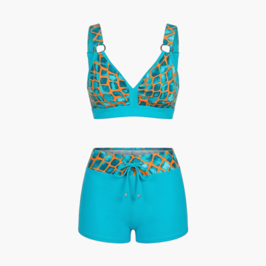 Women's two-piece swimsuit set with elastic waistband