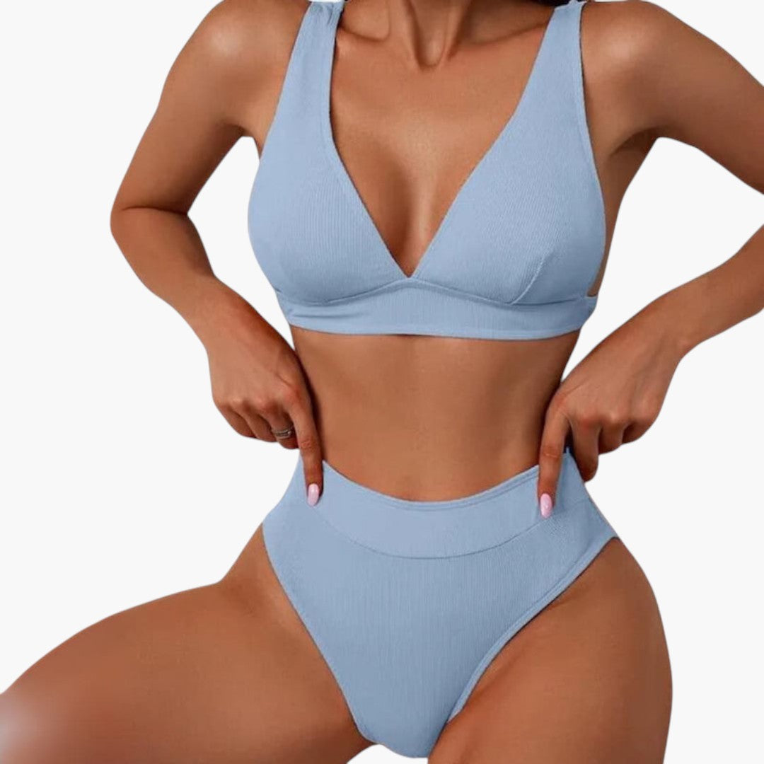 Completo bikini donna a coste con spalline larghe