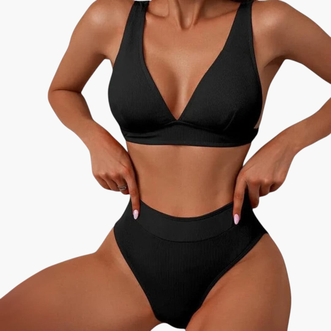 Completo bikini donna a coste con spalline larghe