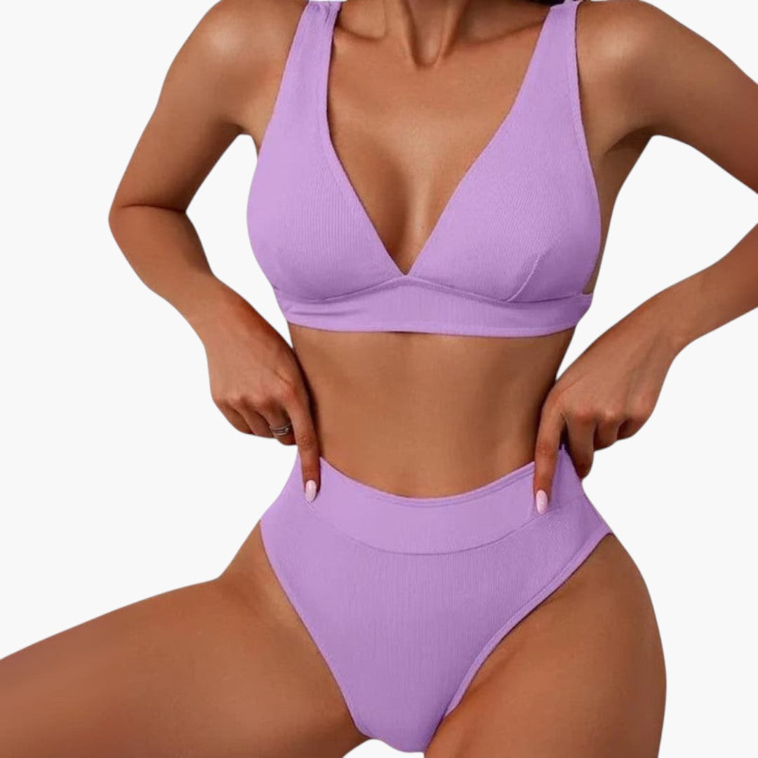 Completo bikini donna a coste con spalline larghe