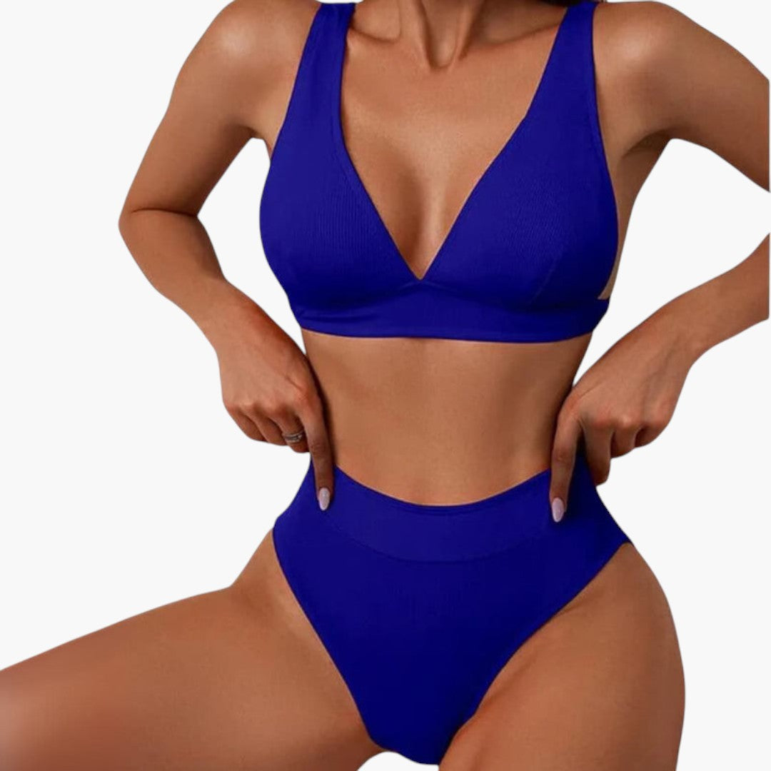 Completo bikini donna a coste con spalline larghe