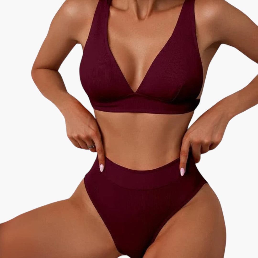 Completo bikini donna a coste con spalline larghe