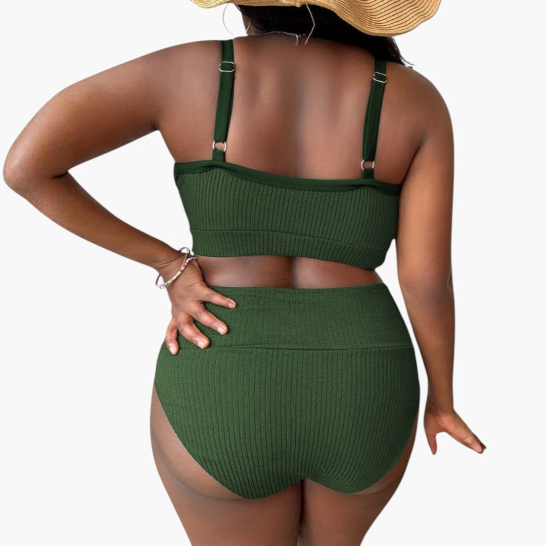 Plus-size women's two-piece swimsuit set with high-waisted bottoms