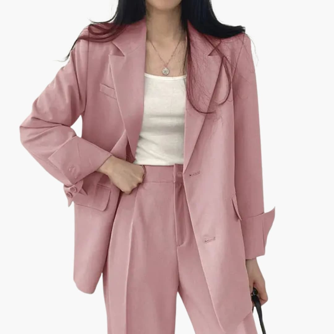 Ensemble blazer uni et pantalon droit pour femme
