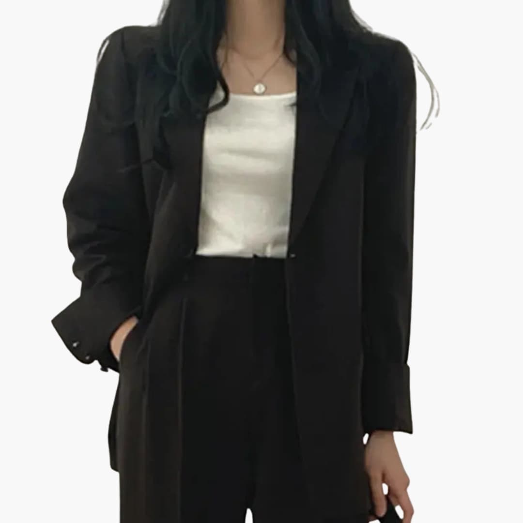 Ensemble blazer uni et pantalon droit pour femme