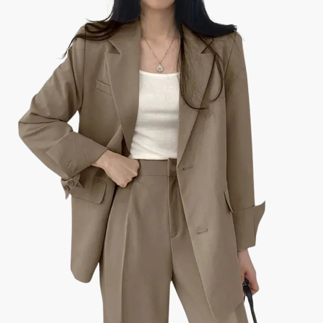 Ensemble blazer uni et pantalon droit pour femme