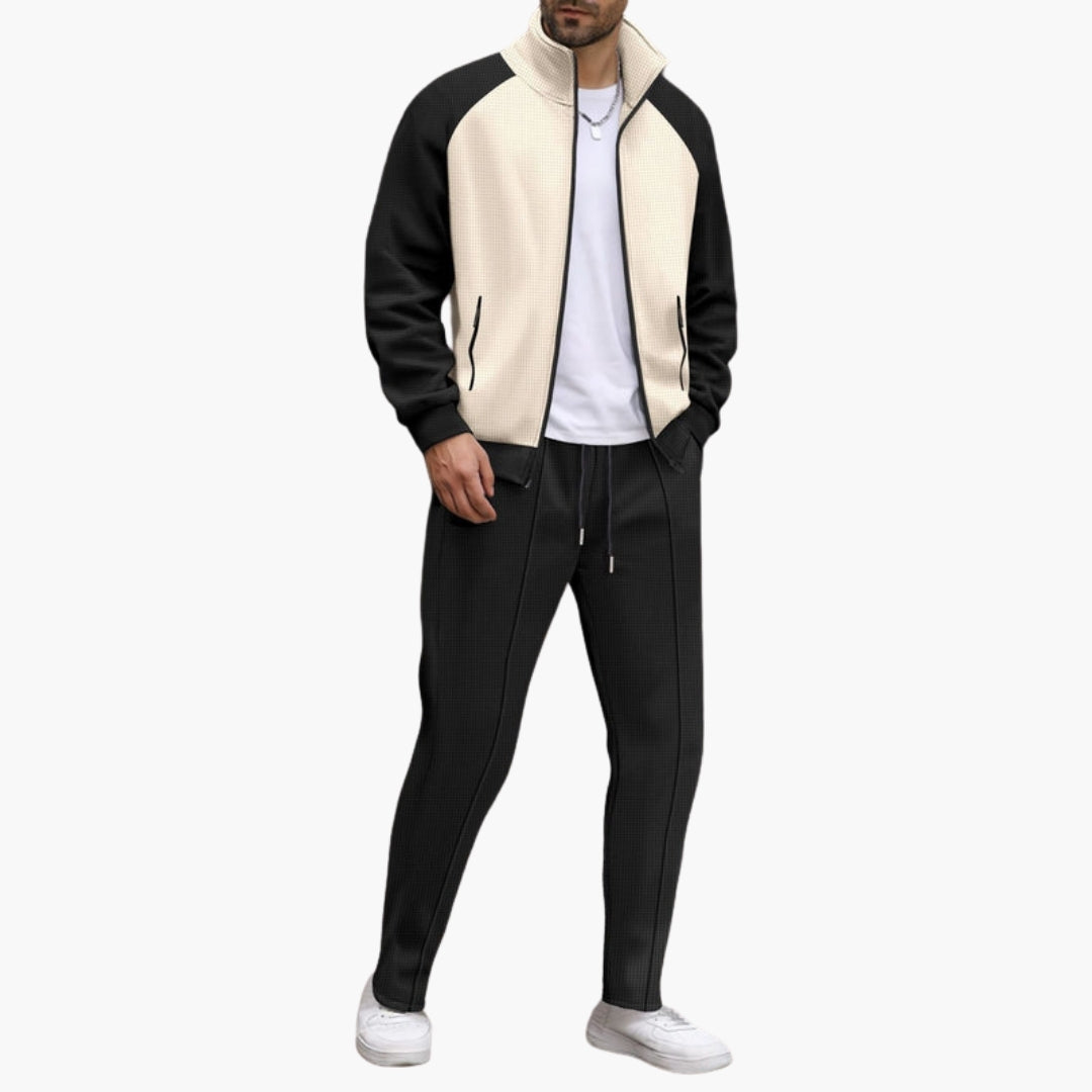 Herren-Bomberjacke-Set mit Reißverschlusstaschen und elastischen Bündchen
