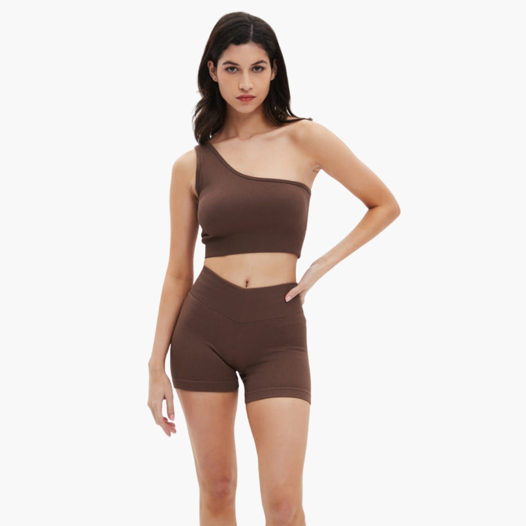 Completo corto sportivo donna con top e pantaloncini a coste