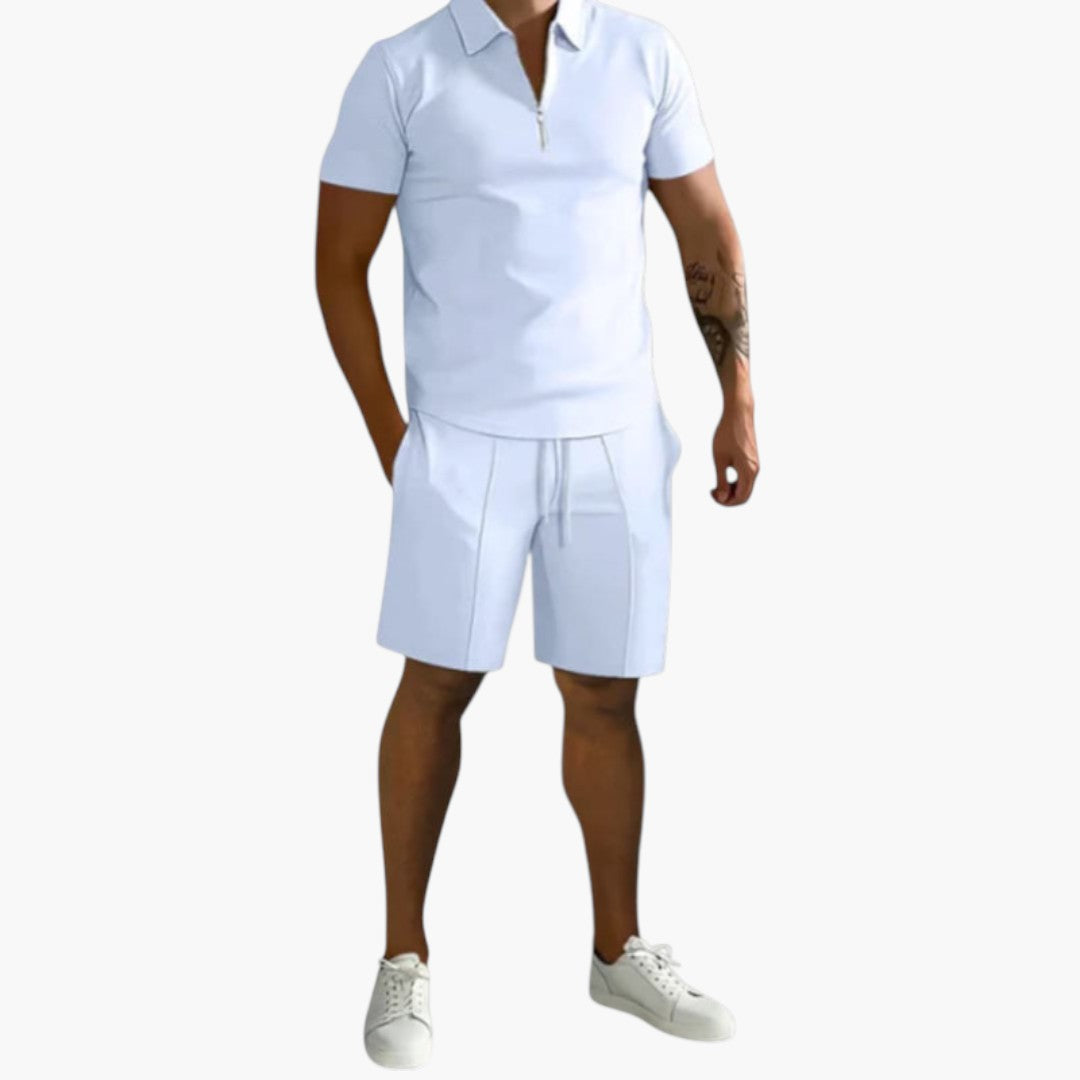 Tweedelig zomerset voor heren met overhemd en halve rits