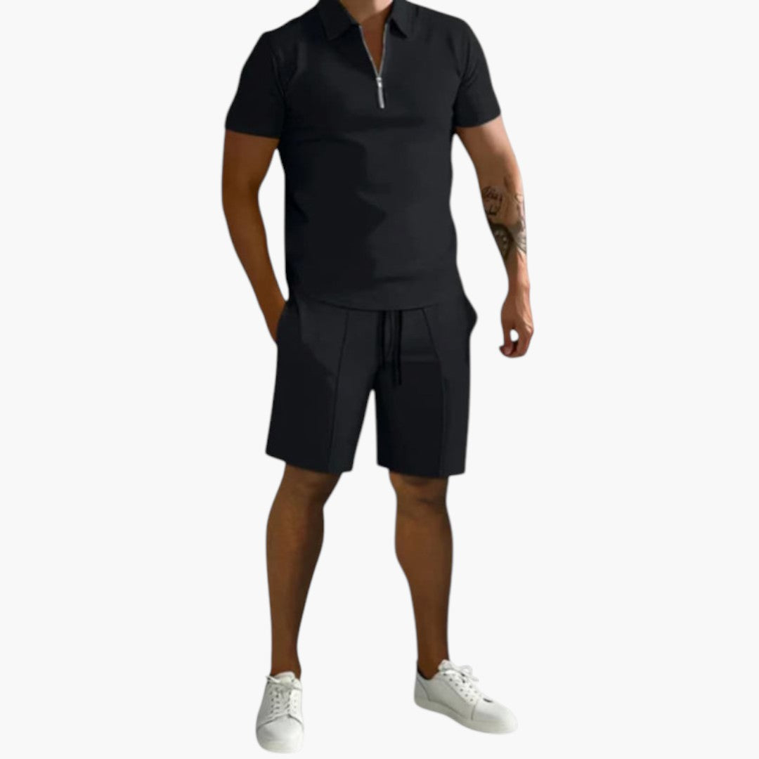 Tweedelig zomerset voor heren met overhemd en halve rits