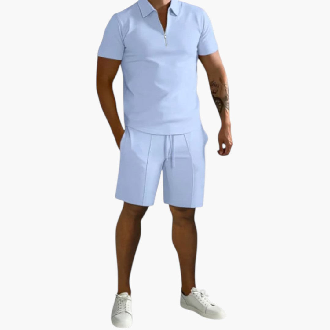 Tweedelig zomerset voor heren met overhemd en halve rits