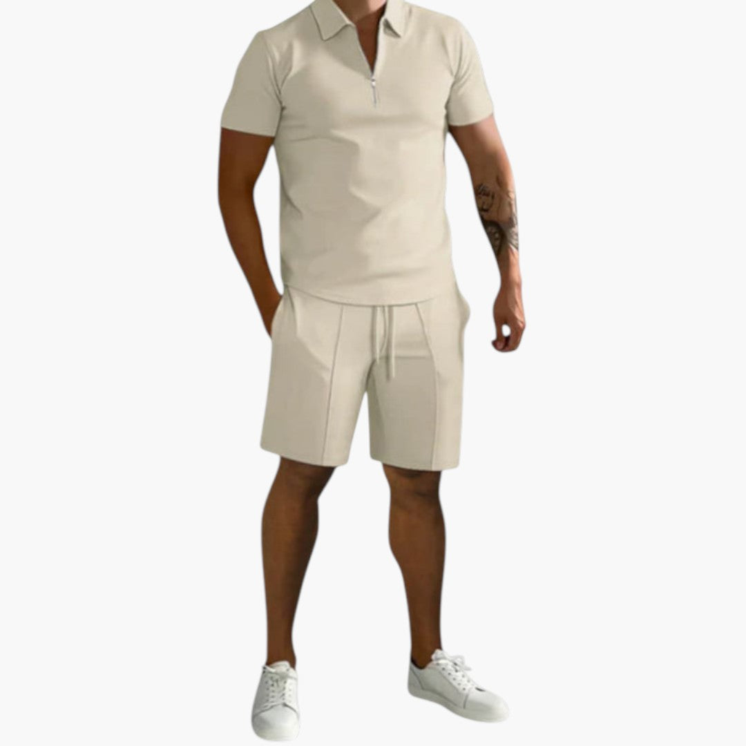 Tweedelig zomerset voor heren met overhemd en halve rits