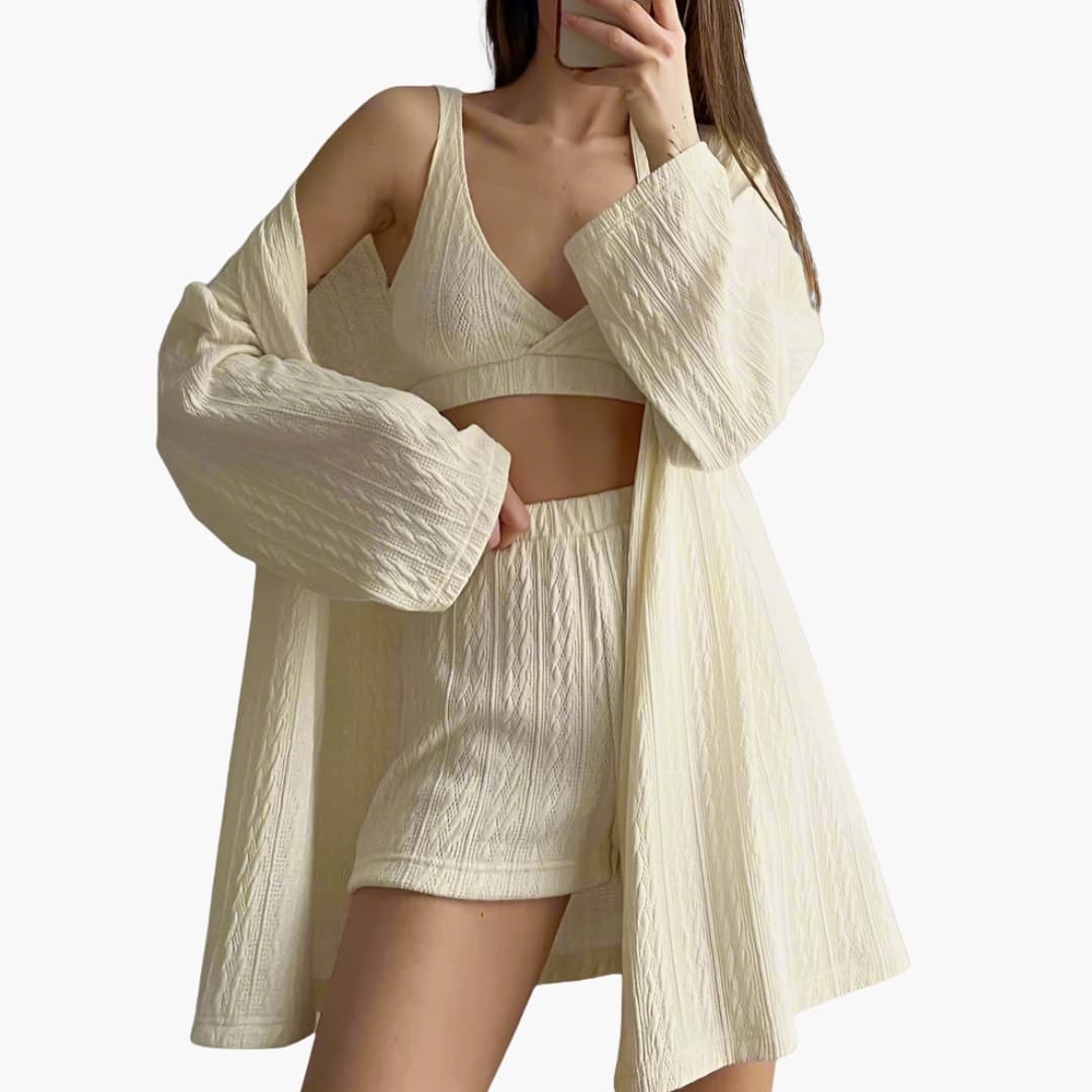 Ensemble d’intérieur 3 pièces pour femme avec brassière short