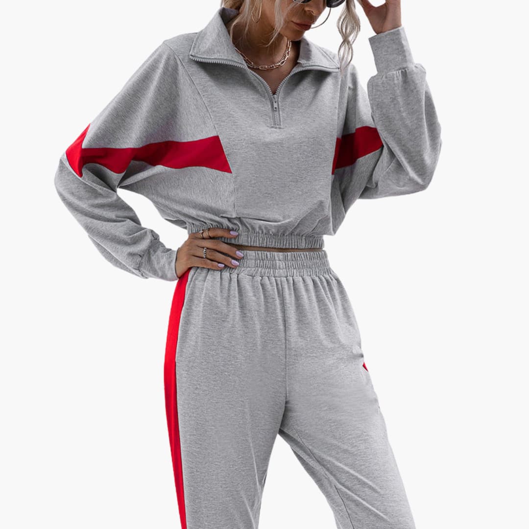 Conjunto de desporto feminino com gola com fecho e punhos elásticos